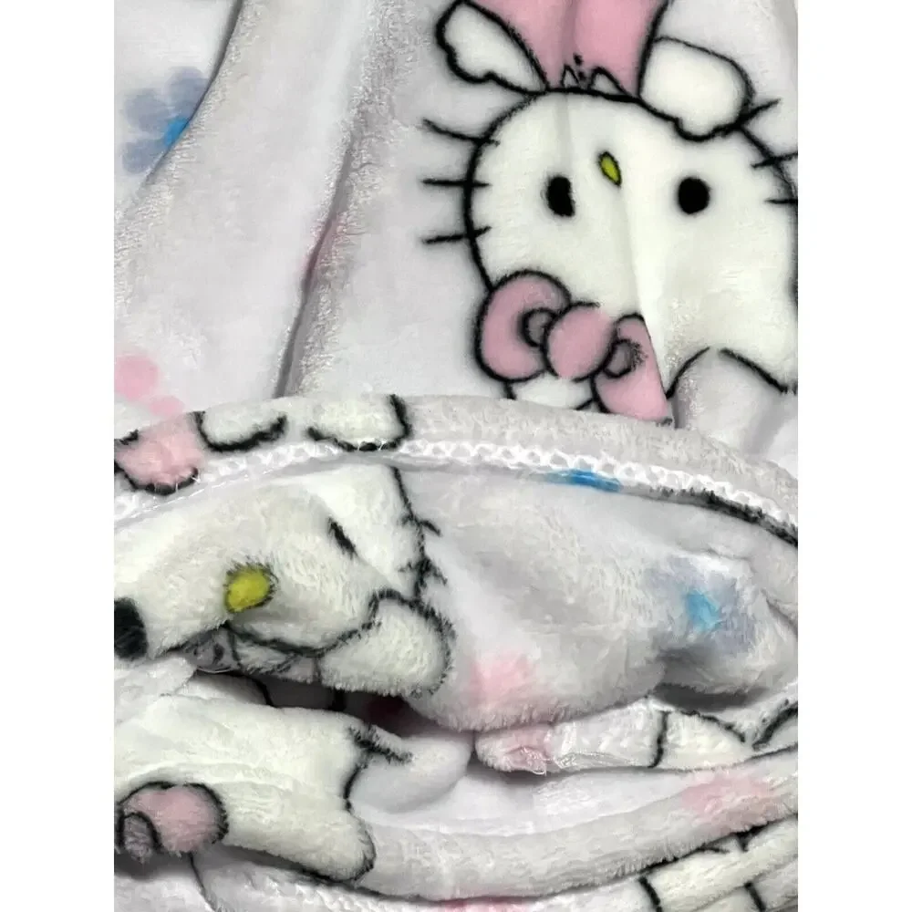 Hello Kitty Throw Blanket Spring Blue Pink Flowers Plush Fleece 50 X 70” Easter